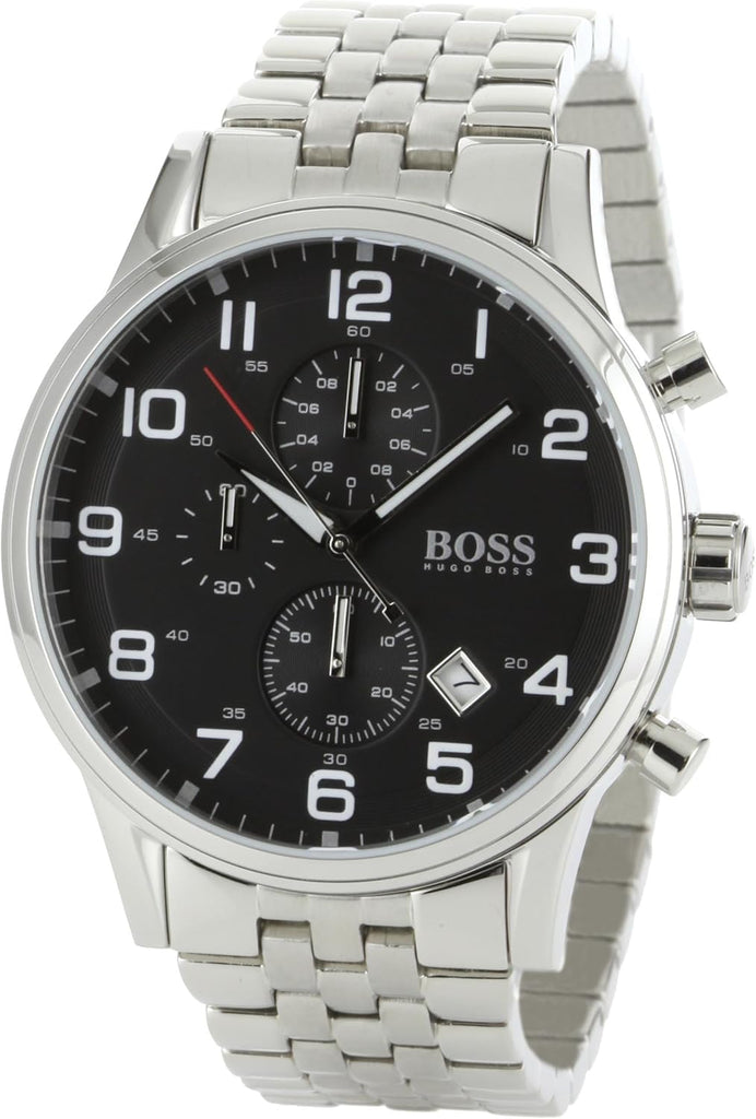 Hugo Boss Aeroliner Chronograph Black Dial Silver Steel Strap Watch For Men - 1512446 Buy Now By Hugo Boss