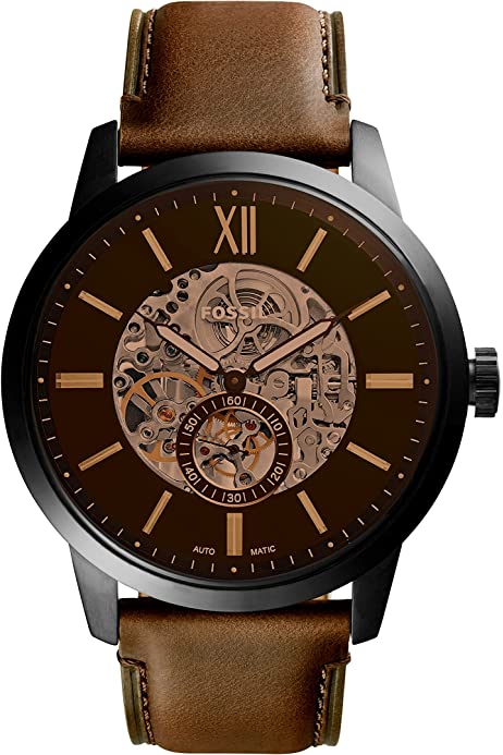 Fossil Townsman Automatic Skeleton Black Dial Brown Leather Strap Watch for Men - ME3181 Buy Now By Fossil