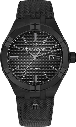 Maurice Lacroix Automatic Date Black Dial Black Leather Strap Watch For Men - AI6008-PVB01-330-1 Buy Now By Maurice Lacroix