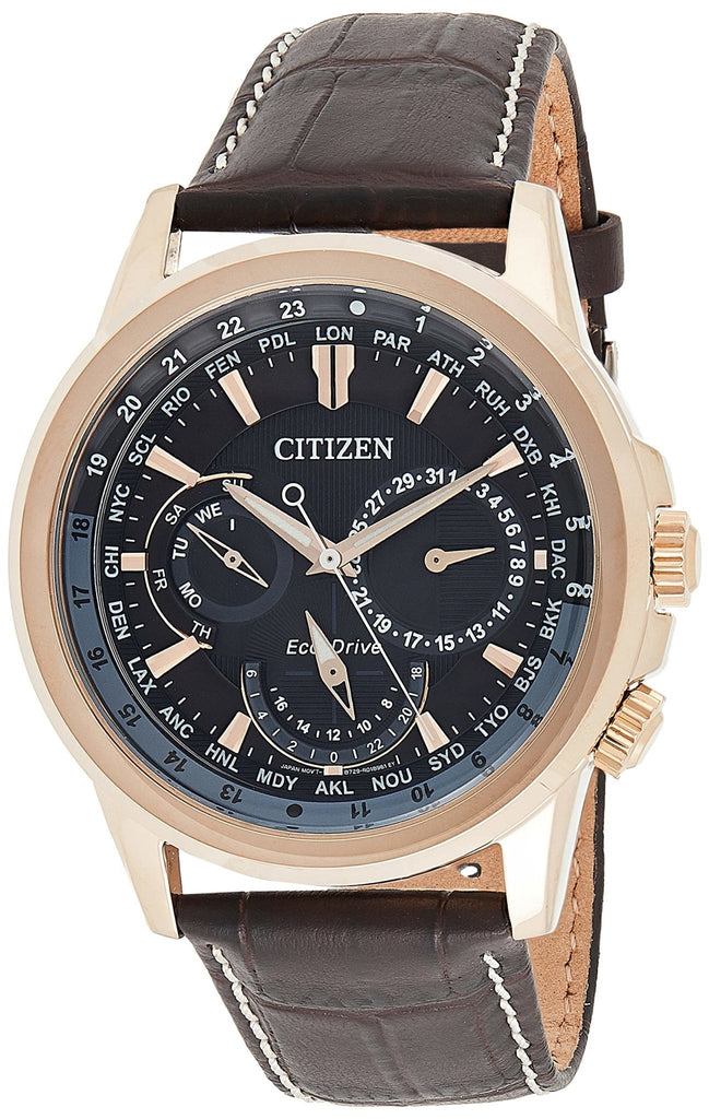 Citizen Eco Drive Calendrier Black Dial Brown Leather StrapWatch For Men - BU2023-12E Buy Now By Citizen