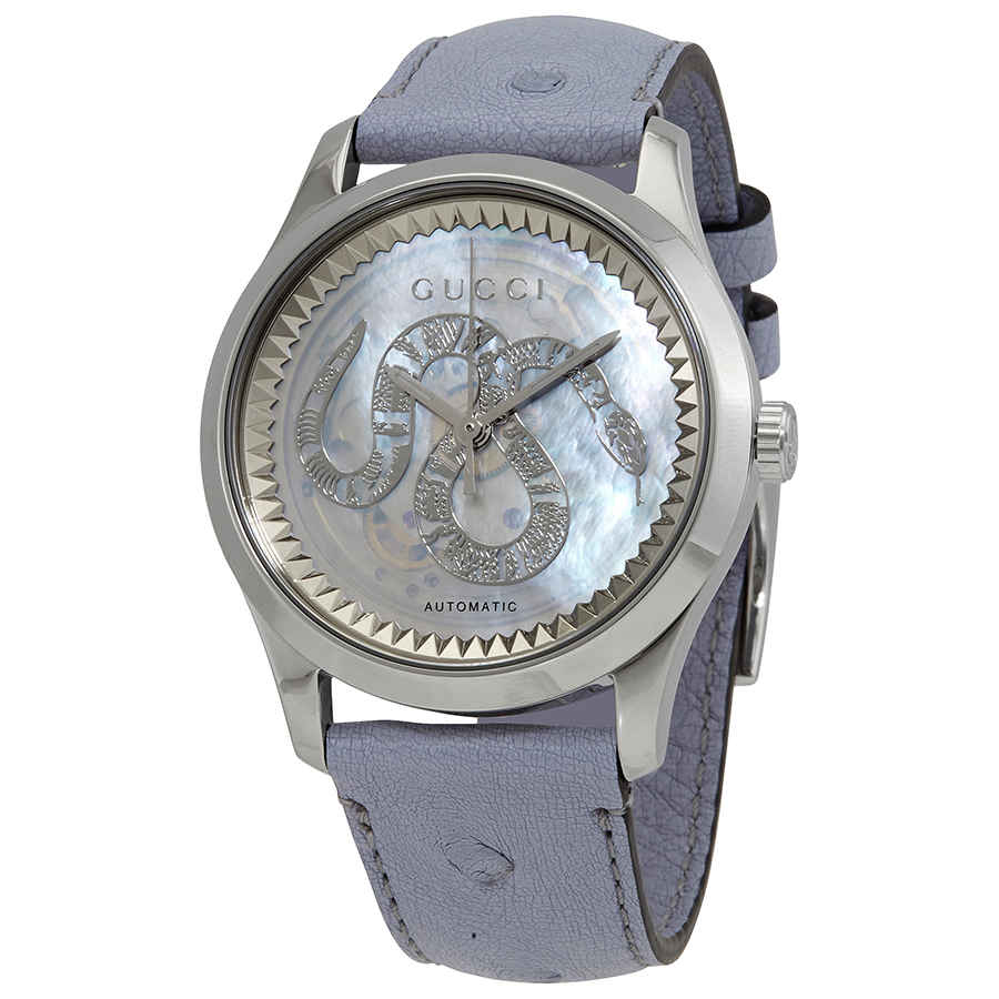 Gucci G Timeless Automatic Mother of Pearl Dial Blue Leather Strap Watch For Women - YA1264113 Buy Now By Gucci