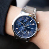 Emporio Armani Renato Chronograph Blue Dial Silver Steel Strap Watch For Men - AR11164 Buy Now By Emporio Armani