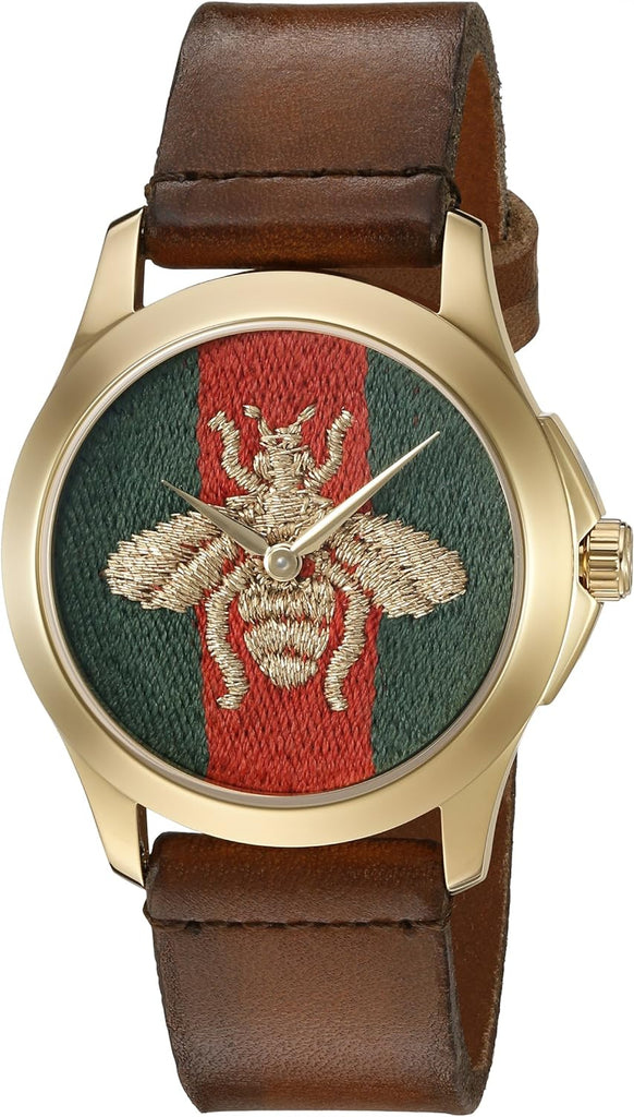 Gucci G Timeless Quartz Green & Red Dial Brown Leather Strap Watch For Men - YA126451 Buy Now By Gucci