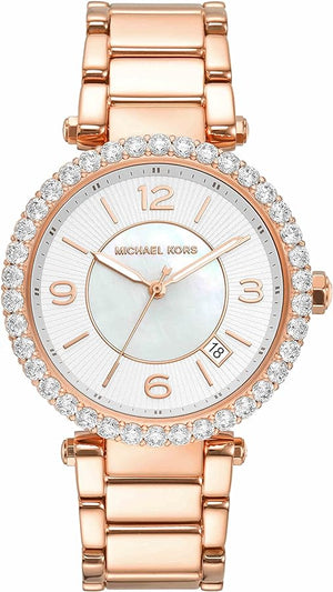 Michael Kors Parker Three-Hand Mother of Pearl White Dial Rose Gold Steel Strap Watch For Women - MK4695 Buy Now By Michael Kors