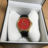 Gucci G Timeless Coral Red Dial Black Leather Strap Watch For Men - YA126464 Buy Now By Gucci