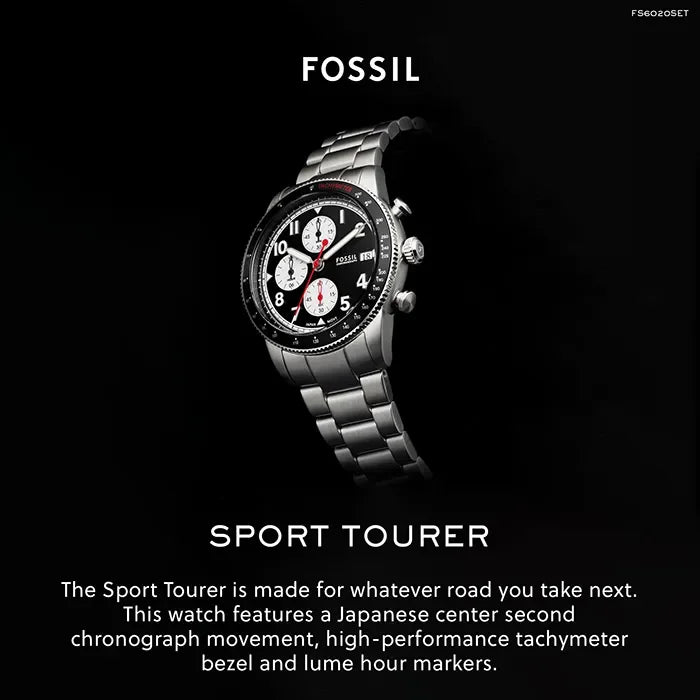 Fossil Sport Tourer Chronograph Black Dial Silver Steel Strap Watch for Men - FS6045 Buy Now By Fossil