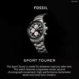 Fossil Sport Tourer Chronograph Black Dial Silver Steel Strap Watch for Men - FS6045 Buy Now By Fossil