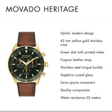 Movado Heritage Chronograph Green Dial Brown Leather Strap Watch For Men - 3650062 Buy Now By Movado