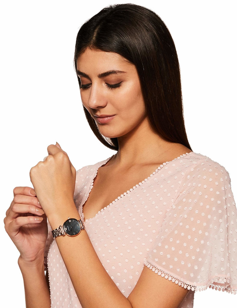 Emporio Armani Gianni T-Bar Black Dial Rose Gold Strap Watch For Women - AR11145 Buy Now By Emporio Armani