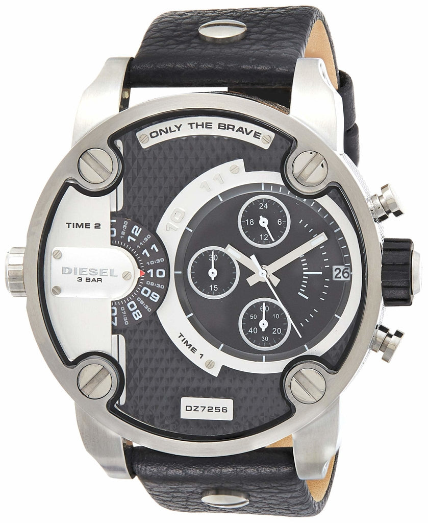 Diesel Little Daddy Black Dial Black Leather Strap Watch For Men - DZ7256 Buy Now By Diesel