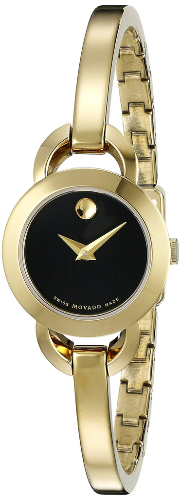 Movado Rondiro 22mm Black Dial Yellow Gold Steel Strap Watch For Women - 0606888 Buy Now By Movado