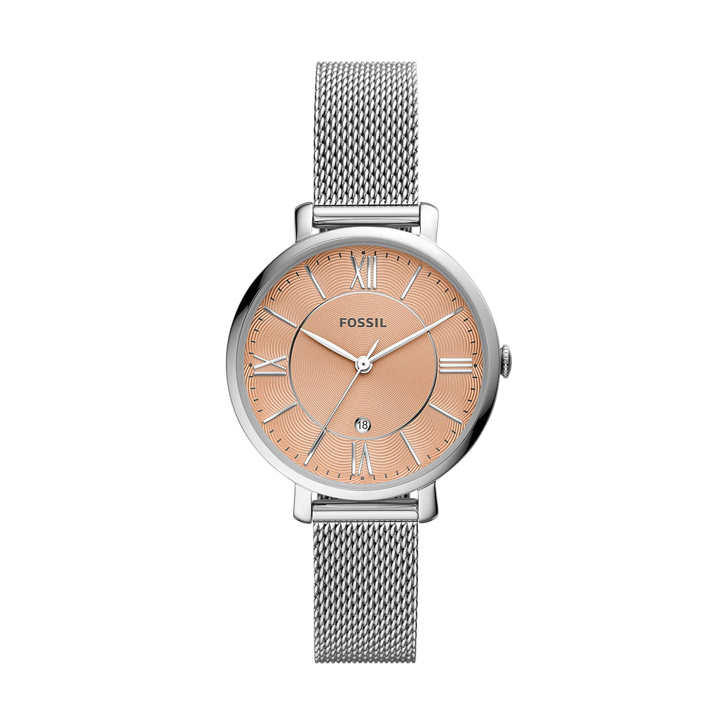 Fossil Jacqueline Three Hand Pink Dial Silver Mesh Strap Watch for Women - ES5089 Buy Now By Fossil
