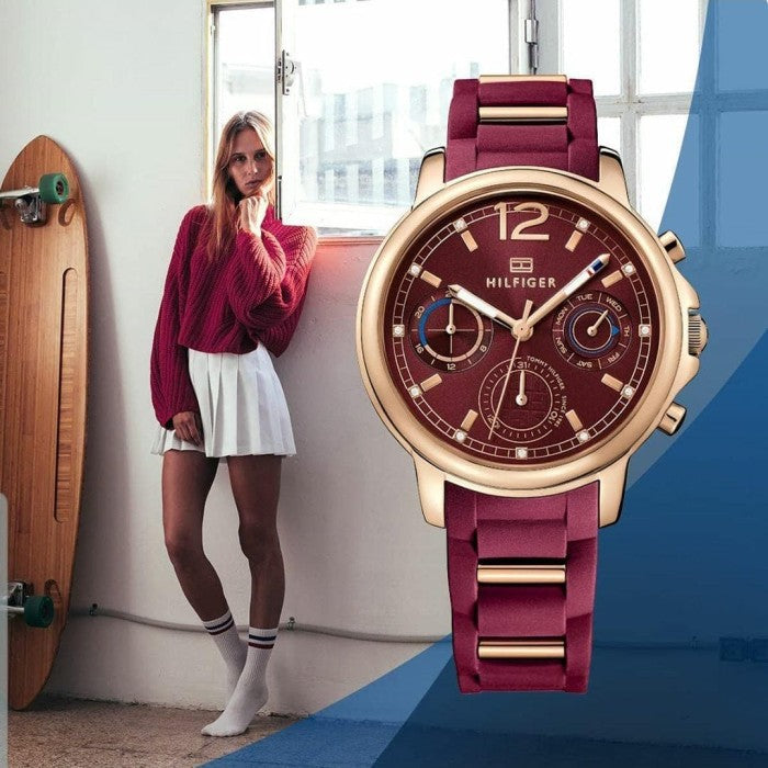 Tommy Hilfiger Claudia Red Dial Two Tone Steel Strap Watch for Women - 1781744 Buy Now By Tommy Hilfiger