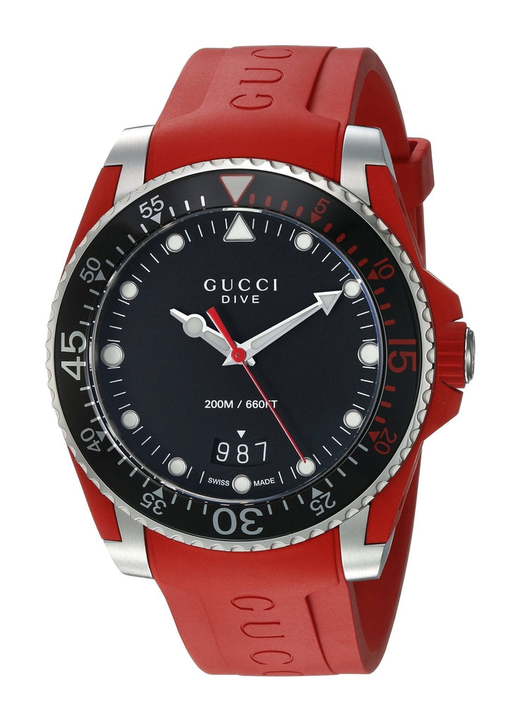 Gucci Dive Quartz Black Dial Red Rubber Strap Watch For Men - YA136309 Buy Now By Gucci
