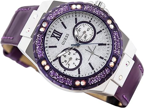 Guess Limelight Quartz Silver Dial Purple Leather Strap Watch For Women - W0775L6 Buy Now By Guess