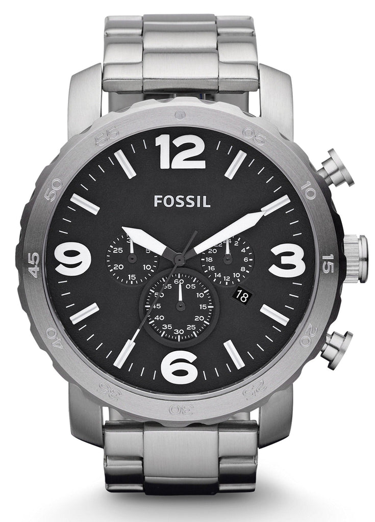 Fossil Nate Chronograph Black Dial Silver Steel Strap Watch for Men - JR1353 Buy Now By Fossil