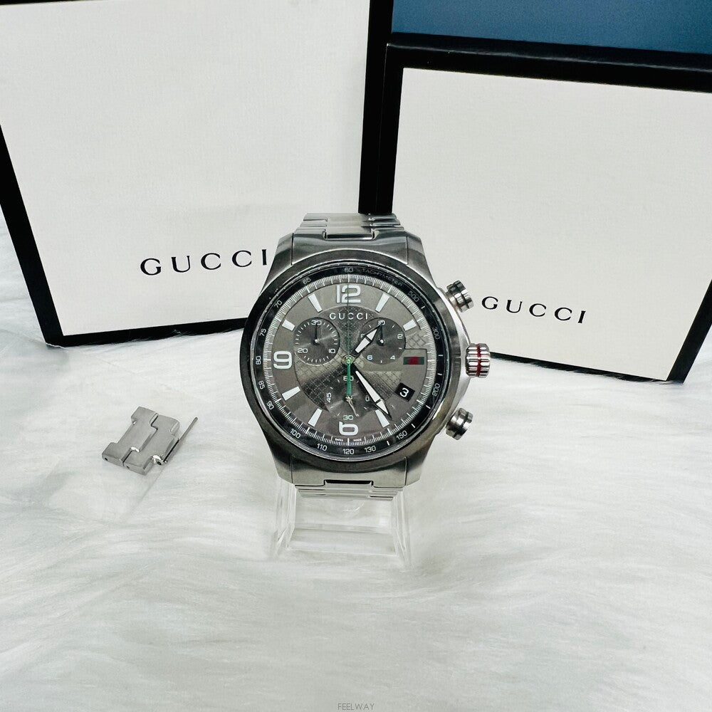 Gucci G Timeless Chronograph Grey Dial Silver Steel Strap Watch For Men - YA126238 Buy Now By Gucci
