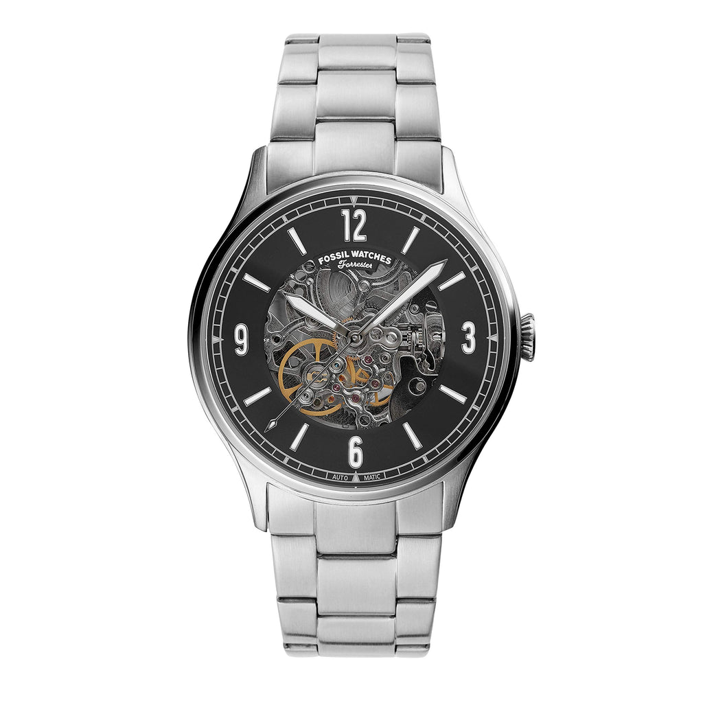 Fossil Forrester Automatic Skeleton Black Dial Silver Steel Strap Watch for Men - ME3180 Buy Now By Fossil