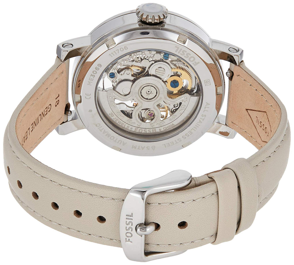 Fossil Boyfriend Automatic Skeleton Silver Dial White Leather Strap Watch for Women - ME3069 Buy Now By Fossil