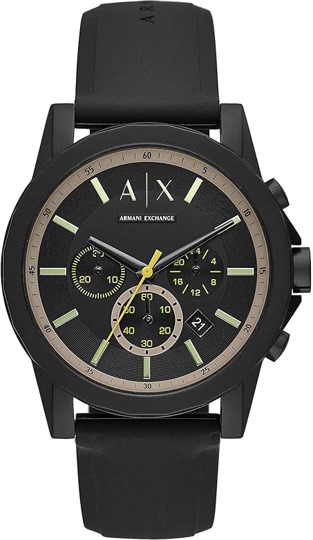 Armani Exchange Outerbanks Chronograph Black Dial Black Silicone Strap Watch For Men - AX1343 Buy Now By Armani Exchange