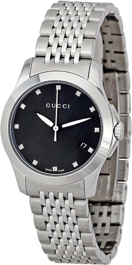 Gucci G Timeless Diamonds Black Dial Silver Steel Strap Watch For Men - YA126405 Buy Now By Gucci