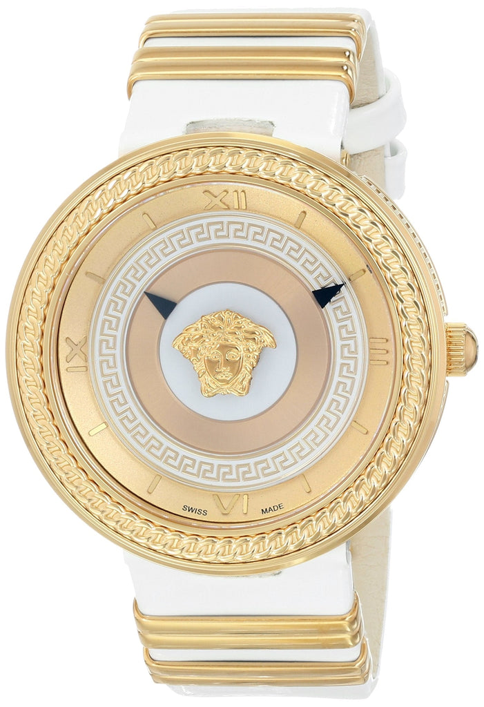 Versace V Metal Icon Gold Dial White & Gold Strap Watch for Women - VLC040014 Buy Now By Versace