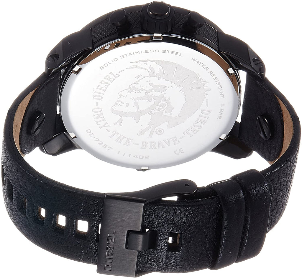 Diesel Little Daddy Blue Dial Black Leather Strap Watch For Men - DZ7257 Buy Now By Diesel