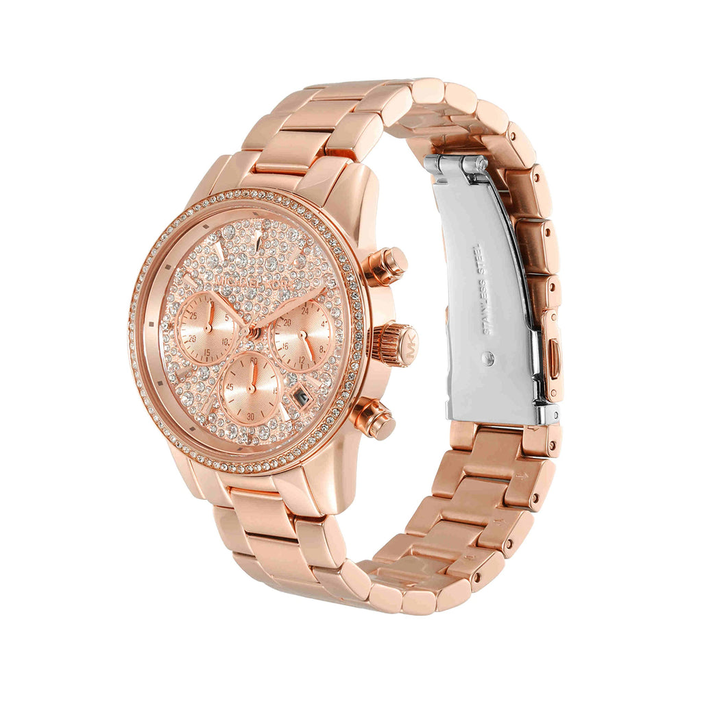 Michael Kors Ritz Chronograph Rose Gold Dial Rose Gold Steel Strap Watch For Women - MK7302 Buy Now By Michael Kors