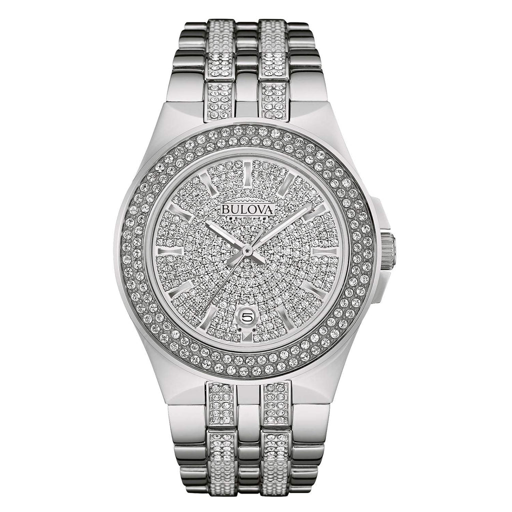 Bulova Crystal Pave Silver Dial Silver Steel Strap Watch for Men - 96B235 Buy Now By Bulova