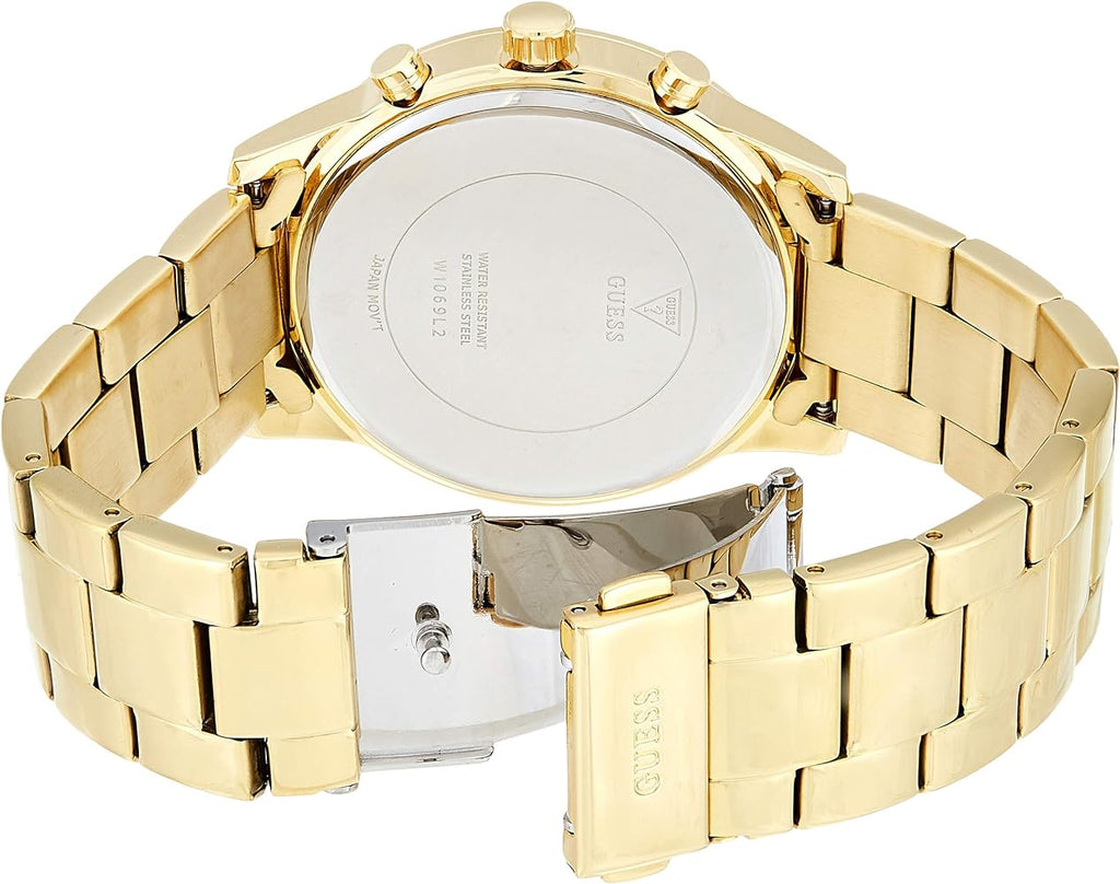 Guess Solar Chronograph Diamonds White Dial Gold Steel Strap Watch for Women - W1069L2 Buy Now By Guess