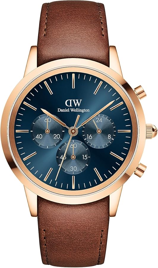 Daniel Wellington Iconic Chronograph Blue Dial Brown Leather Strap Watch For Men - DW00100639 Buy Now By Daniel Wellington