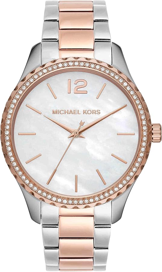 Michael Kors Layton Three Hand Mother of Pearl White Dial Two Tone Steel Strap Watch For Women - MK6849 Buy Now By Michael Kors