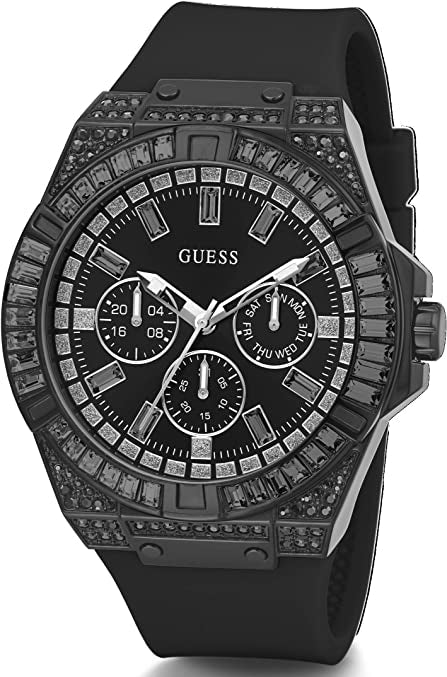 Guess Zeus Multifunction Crystals Black Dial Black Silicone Strap Watch For Men - GW0208G5 Buy Now By Guess