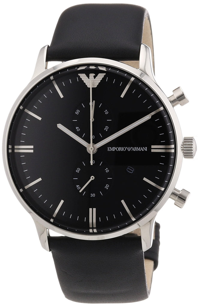 Emporio Armani Gianni Chronograph Black Dial Black Leather Strap Watch For Men - AR0397 Buy Now By Emporio Armani