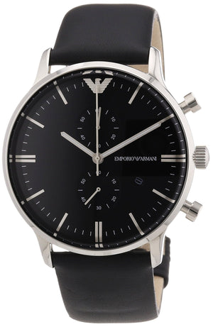 Emporio Armani Gianni Chronograph Black Dial Black Leather Strap Watch For Men - AR0397 Buy Now By Emporio Armani
