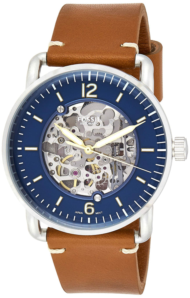Fossil Commuter Automatic Skeleton Blue Dial Brown Leather Strap Watch for Men - ME3159 Buy Now By Fossil