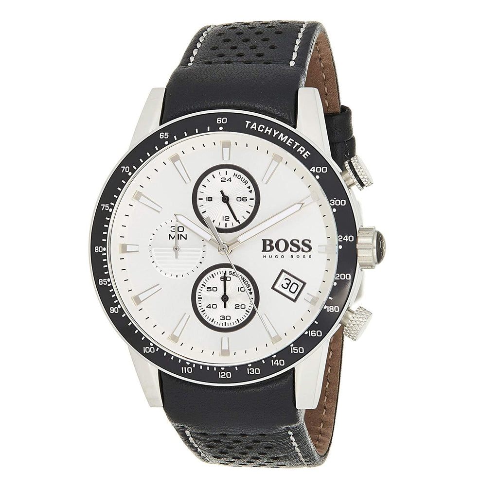 Hugo Boss Rafale Chronograh Quartz White Dial Black Leather Strap Watch For Men - HB1513403 Buy Now By Hugo Boss