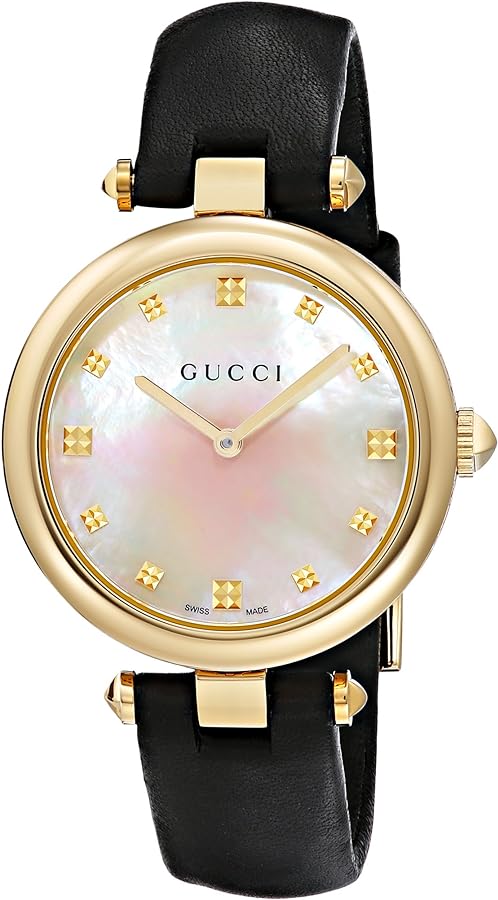 Gucci Diamantissima Quartz Mother of Pearl Dial Black Leather Strap Watch for Women - YA141404 Buy Now By Gucci