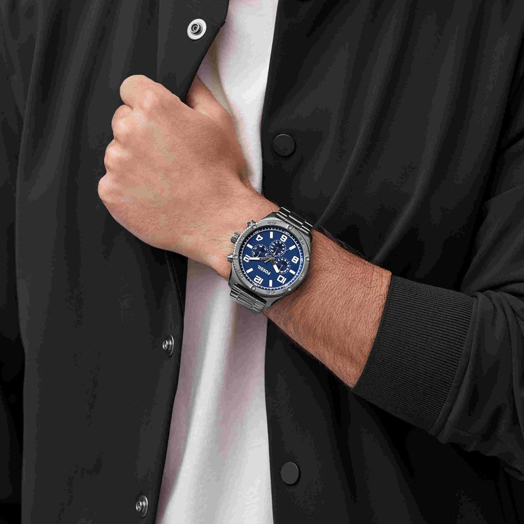 Fossil Brox Multifunction Blue Dial Grey Steel Strap Watch for Men - BQ2798 Buy Now By Fossil