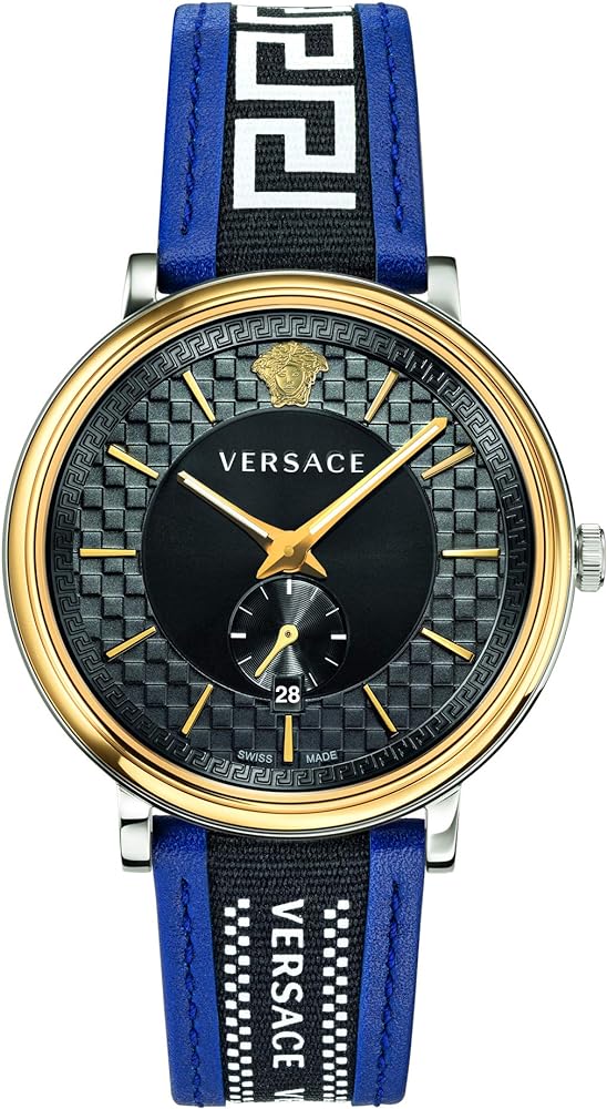 Versace V-Circle Black Dial Blue Leather Strap Watch for Men - VEBQ01419 Buy Now By Versace