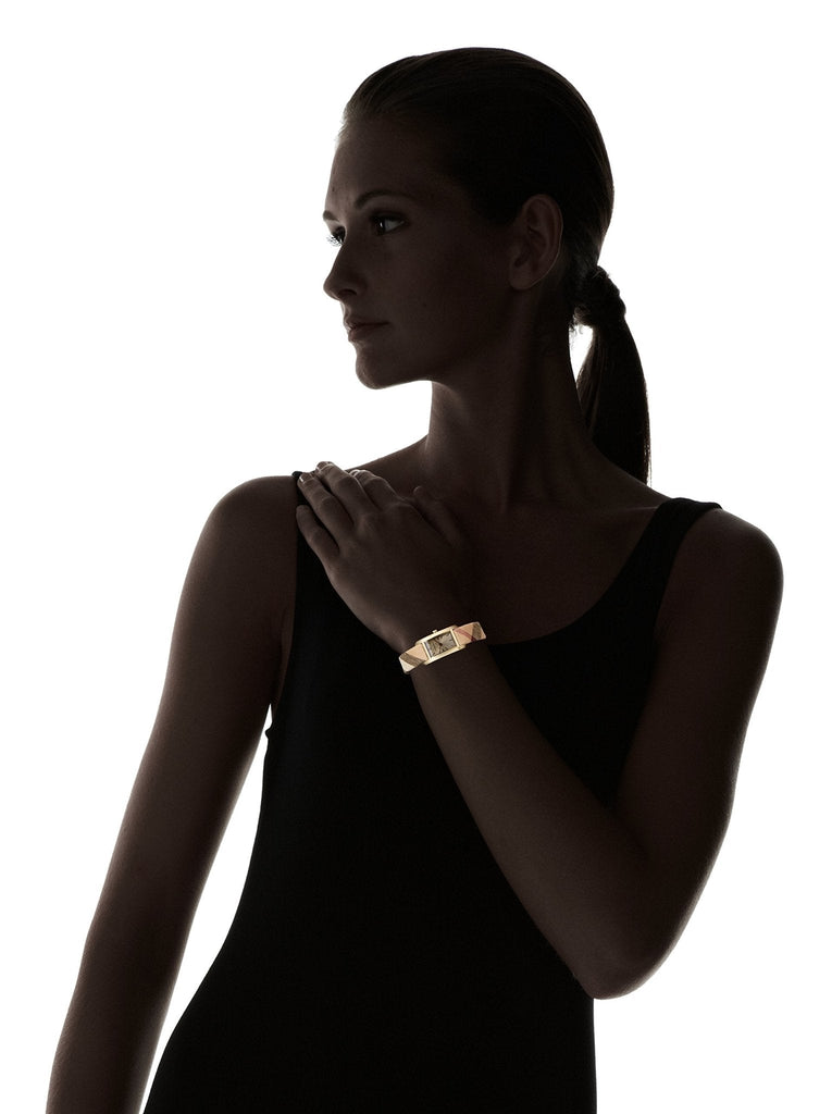 Burberry Pioneer Gold Dial Haymarket Beige Leather Strap Watch for Women - BU9509 Buy Now By Burberry