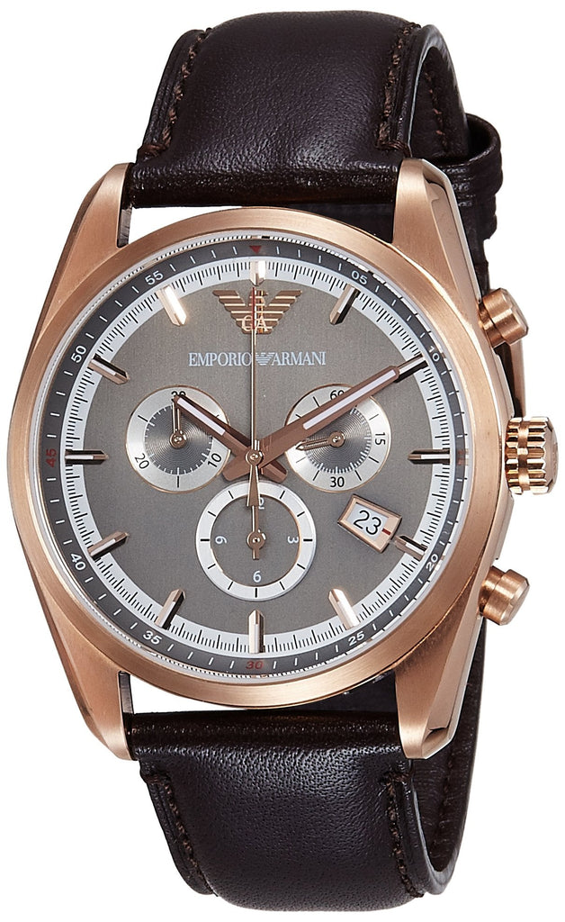 Emporio Armani Chronograph Gray Dial Brown Leather Strap Watch For Men - AR6043 Buy Now By Emporio Armani