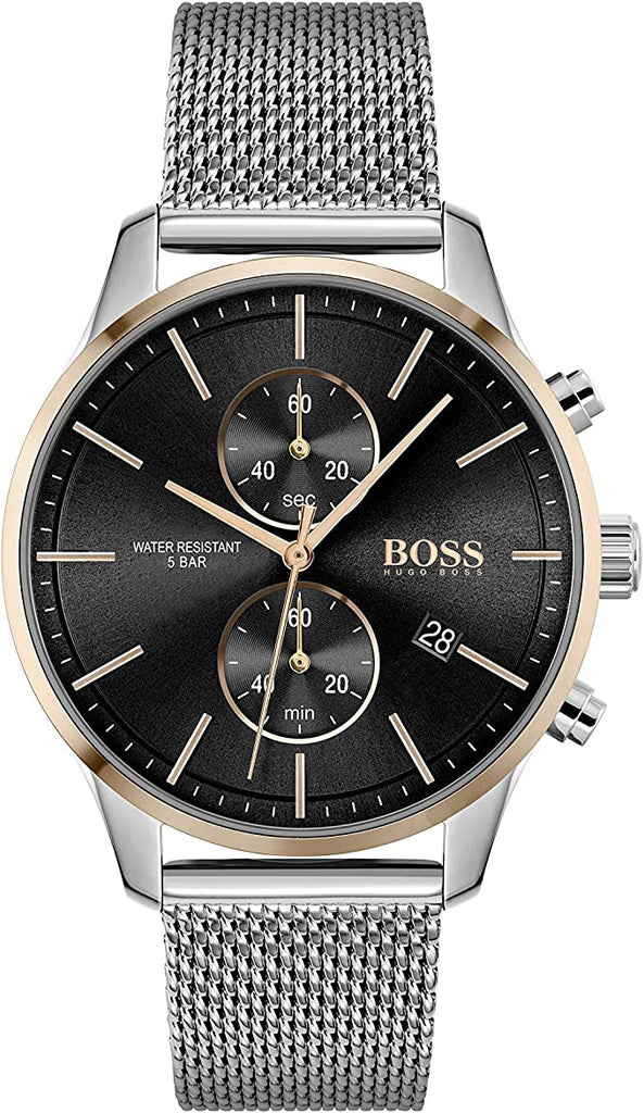 Hugo Boss Associate Black Dial Silver Mesh Bracelet Watch for Men - 1513805 Buy Now By Hugo Boss