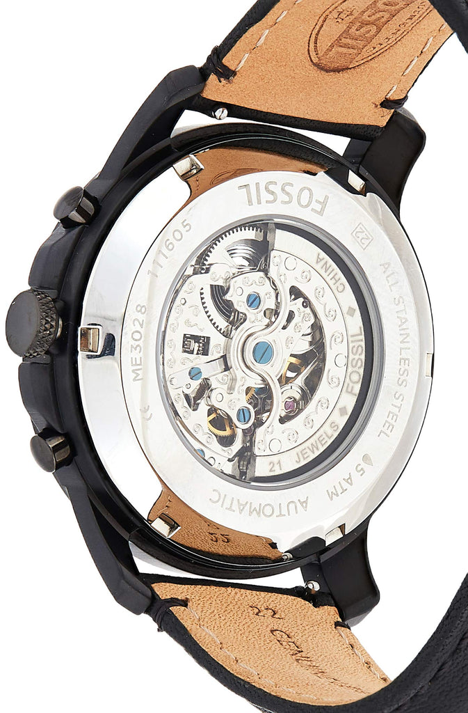 Fossil Grant Automatic Black Dial Black Leather Strap Watch for Men - ME3028 Buy Now By Fossil