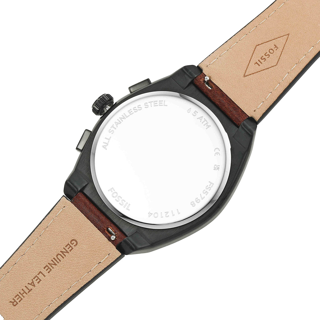Fossil Everett Chronograph Black Dial Brown Leather Strap Watch for Men - FS5798 Buy Now By Fossil