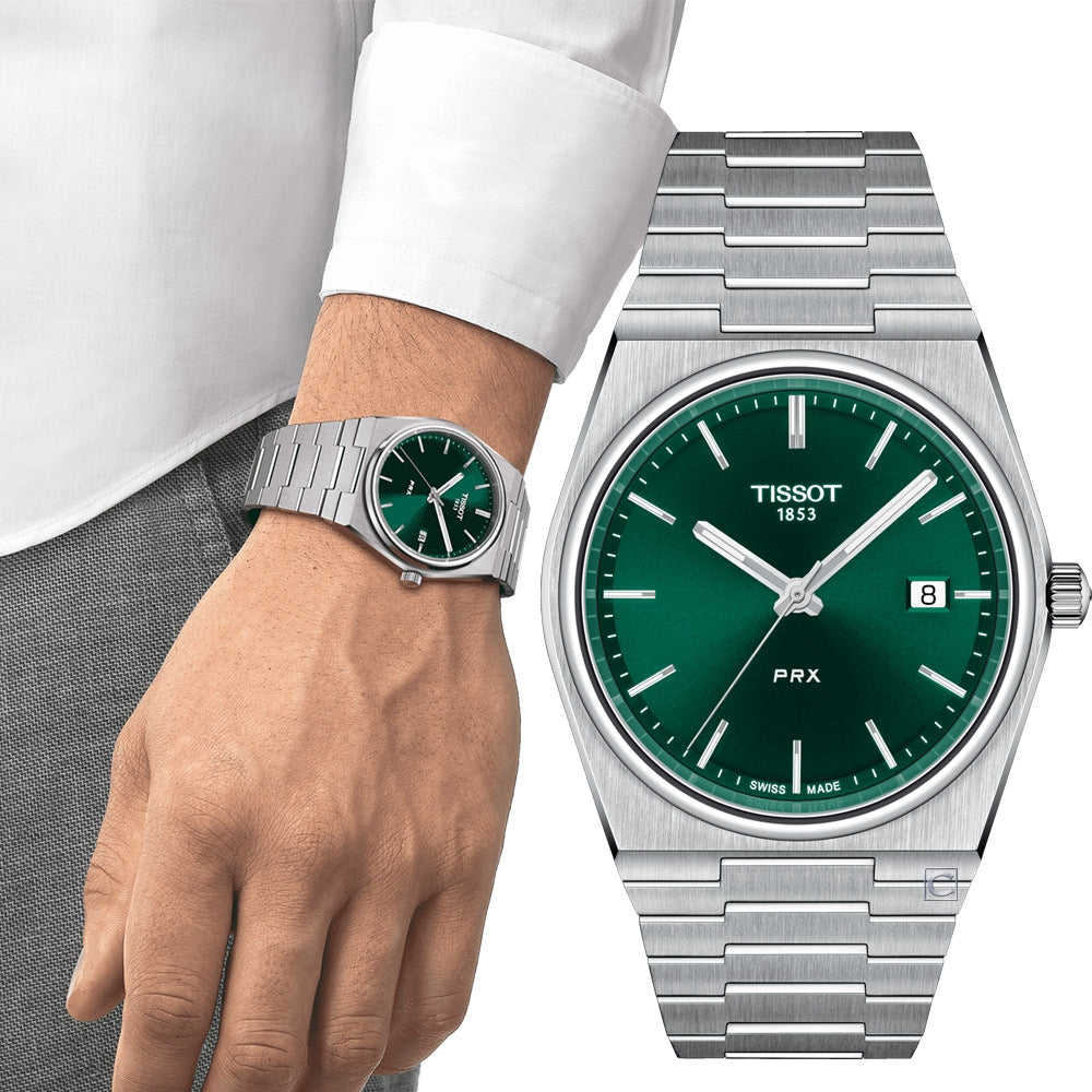 Tissot PRX Green Dial Silver Steel Strap Watch For Men - T137.410.11.091.00 Buy Now By Tissot