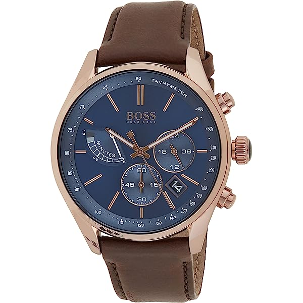 Hugo Boss Grand Prix Blue Dial Brown Leather Strap Watch for Men - 1513604 Buy Now By Hugo Boss