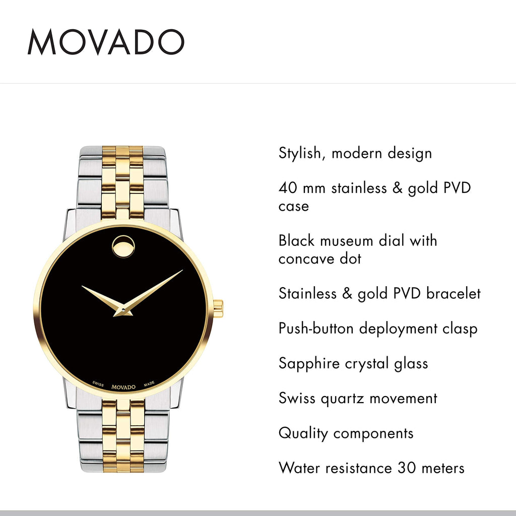 Movado Museum Classic Black Dial Two Tone Steel Strap Watch for Men - 0607200 Buy Now By Movado