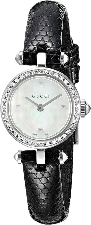 Gucci Diamantissima Diamonds Mother of Pearl Dial Black Leather Strap Watch For Women - YA141511 Buy Now By Gucci