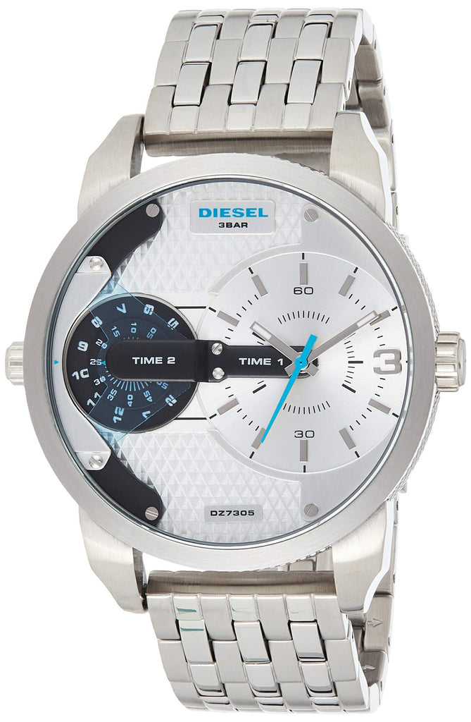 Diesel Mini Daddy Dual Time Silver Dial Stainless Steel Watch For Men - DZ7305 Buy Now By Diesel
